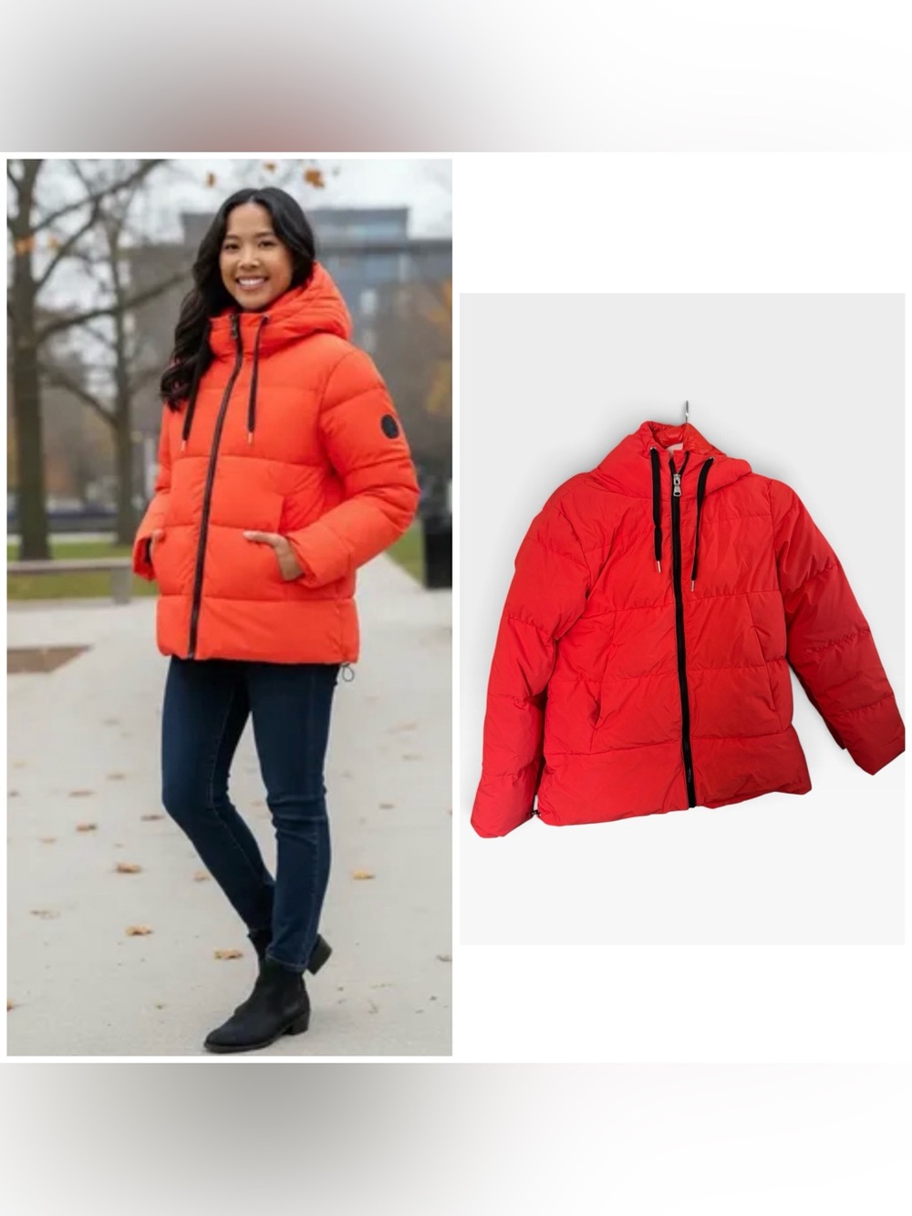 Two by Vince Camuto Orange/Red Hooded Puffer Jacket, Medium